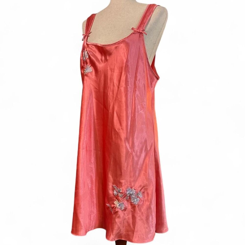 Unique Vintage Coral Satin Mini Dress with Silver Embroidery